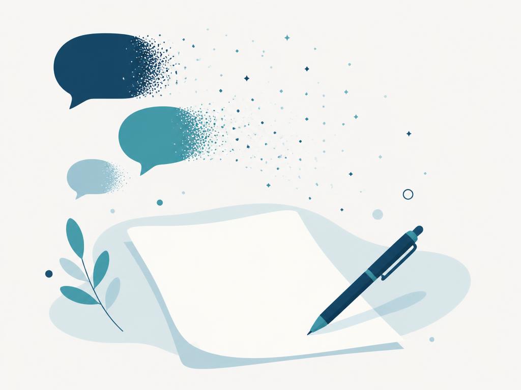 Illustration : une feuille, un stylo et des bulles de parole qui s'effacent