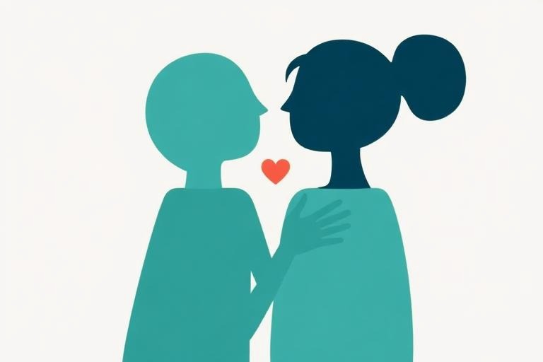 Illustration : deux silhouettes bienveillantes, une main posée sur l'épaule de l'autre